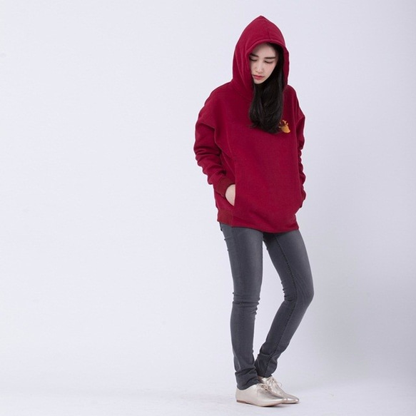 Barbara Warm Winter Fleece Hoody T-shart / Wine Red 4枚目の画像