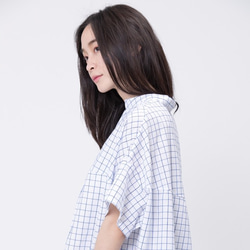 ロングコットンシャツ short sleeves Shirt with blue Plaid 2枚目の画像