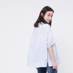 ロングコットンシャツ short sleeves Shirt with blue Plaid 4枚目の画像