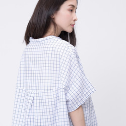 ロングコットンシャツ short sleeves Shirt with blue Plaid 5枚目の画像