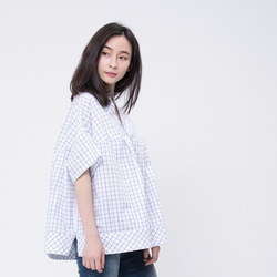 ロングコットンシャツ short sleeves Shirt with blue Plaid 7枚目の画像