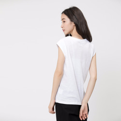 Henley Cotton Cap Sleeve T-shirt /White 3枚目の画像