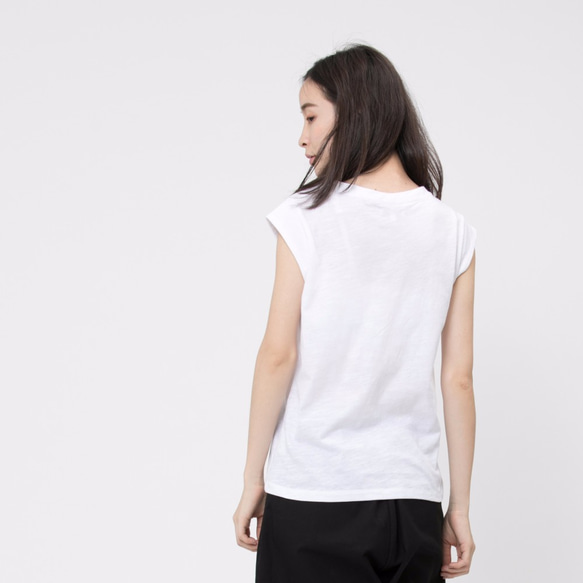 Henley Cotton Cap Sleeve T-shirt /White 9枚目の画像