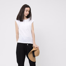 Henley Cotton Cap Sleeve T-shirt /White 10枚目の画像