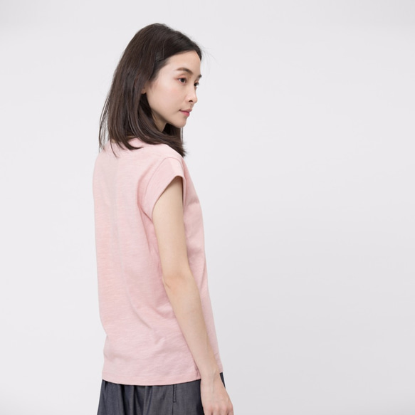 Henley Cotton Cap Sleeve T-shirt /Pink 3枚目の画像