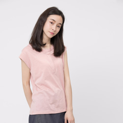 Henley Cotton Cap Sleeve T-shirt /Pink 4枚目の画像