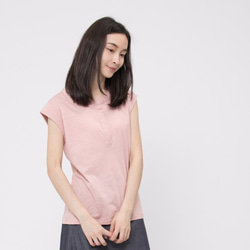 Henley Cotton Cap Sleeve T-shirt /Pink 5枚目の画像