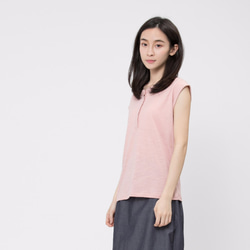 Henley Cotton Cap Sleeve T-shirt /Pink 6枚目の画像