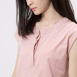 Henley Cotton Cap Sleeve T-shirt /Pink 7枚目の画像