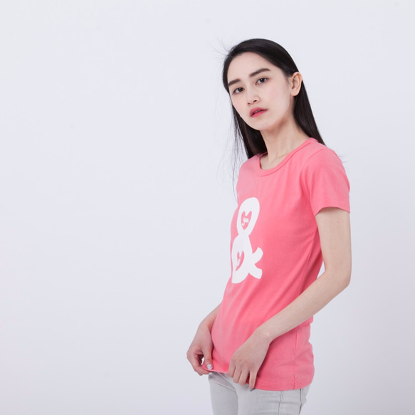 You and Me・ピーチ起毛ソフトコットン・半袖・レディースTシャツ、Rose Pink 4枚目の画像