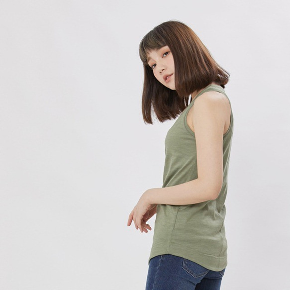 U Neck Cotton Tank Top /Green 3枚目の画像