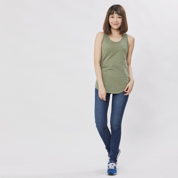 U Neck Cotton Tank Top /Green 4枚目の画像