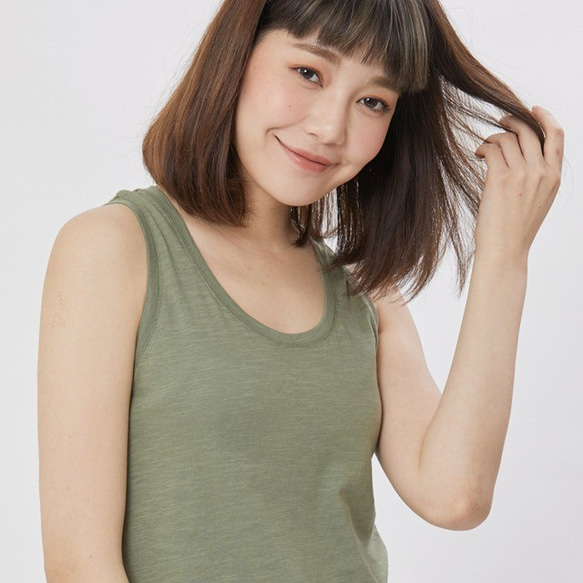 U Neck Cotton Tank Top /Green 5枚目の画像