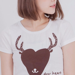 Deer Heart・ピーチ起毛ソフトコットン・半袖・レディースTシャツ、White 5枚目の画像