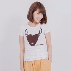 Deer Heart・ピーチ起毛ソフトコットン・半袖・レディースTシャツ、White 6枚目の画像