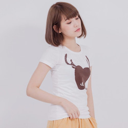 Deer Heart・ピーチ起毛ソフトコットン・半袖・レディースTシャツ、White 7枚目の画像