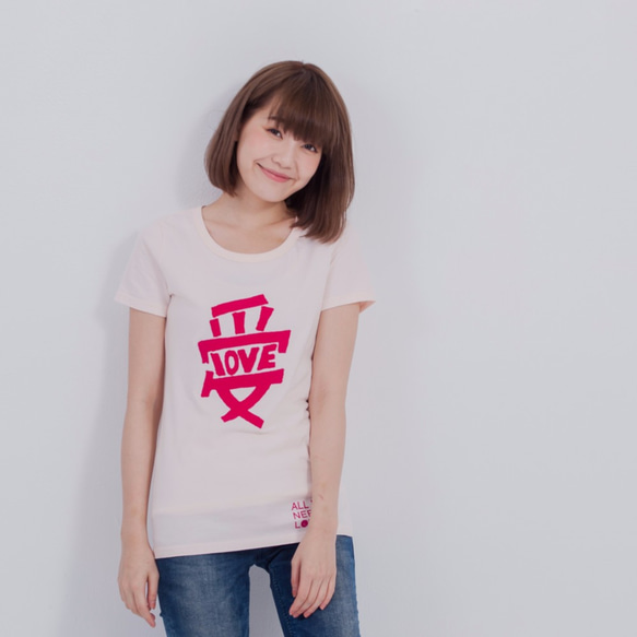 LOVE 好きです・ピーチ起毛ソフトコットン・半袖・レディースTシャツ、Rose Pink 1枚目の画像