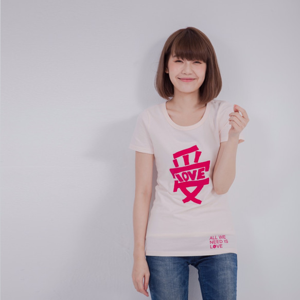 LOVE 好きです・ピーチ起毛ソフトコットン・半袖・レディースTシャツ、Rose Pink 2枚目の画像