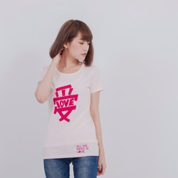 LOVE 好きです・ピーチ起毛ソフトコットン・半袖・レディースTシャツ、Rose Pink 3枚目の画像