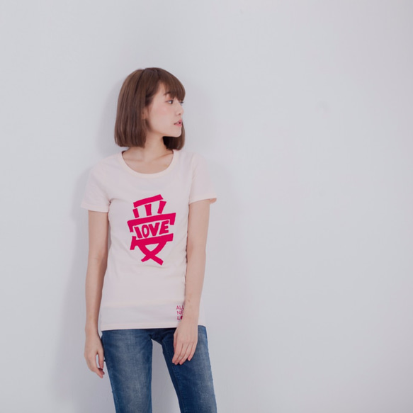 LOVE 好きです・ピーチ起毛ソフトコットン・半袖・レディースTシャツ、Rose Pink 4枚目の画像