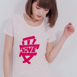 LOVE 好きです・ピーチ起毛ソフトコットン・半袖・レディースTシャツ、Rose Pink 6枚目の画像