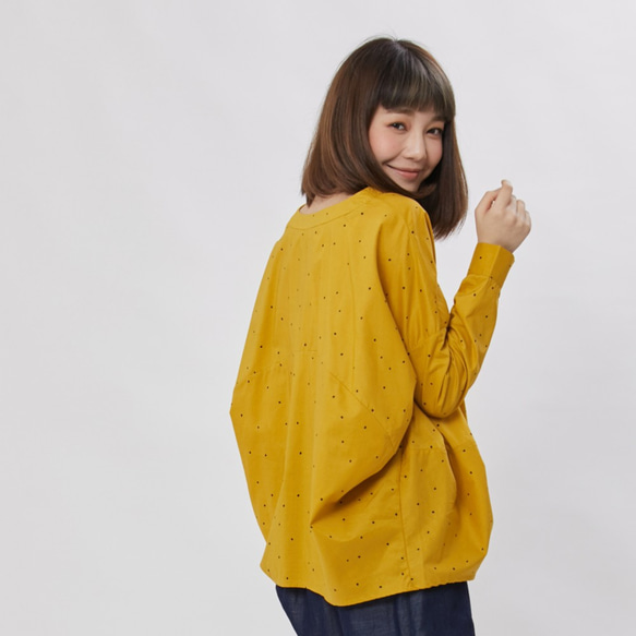 【6折】Namiya 球型長袖棉質上衣/黑點黃 第3張的照片