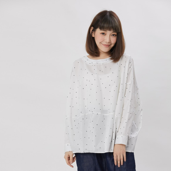 Namiya Balloon Shape Cotton Print Top White 1枚目の画像