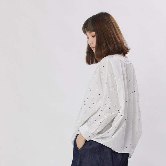 Namiya Balloon Shape Cotton Print Top White 3枚目の画像