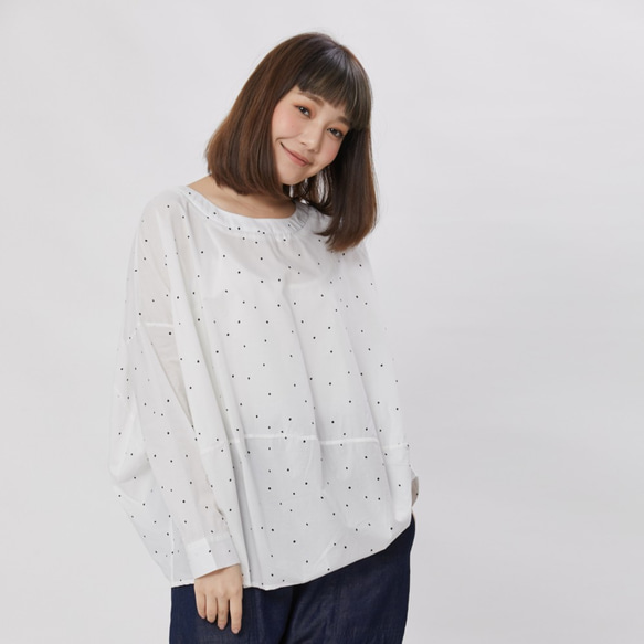 Namiya Balloon Shape Cotton Print Top White 6枚目の画像