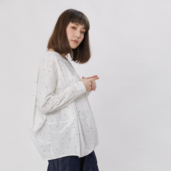 Namiya Balloon Shape Cotton Print Top White 9枚目の画像