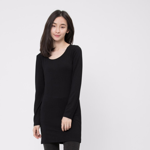 Brush Fleece Thermal Inner Shirt Dress Black 1枚目の画像