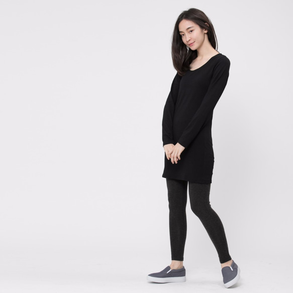 Brush Fleece Thermal Inner Shirt Dress Black 3枚目の画像