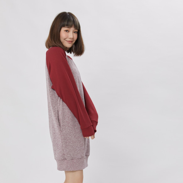 French terry long sleeve sweat dress / Burgundy 2枚目の画像