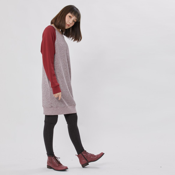 French terry long sleeve sweat dress / Burgundy 4枚目の画像