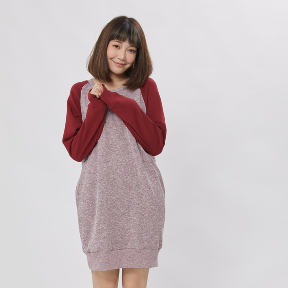 French terry long sleeve sweat dress / Burgundy 5枚目の画像