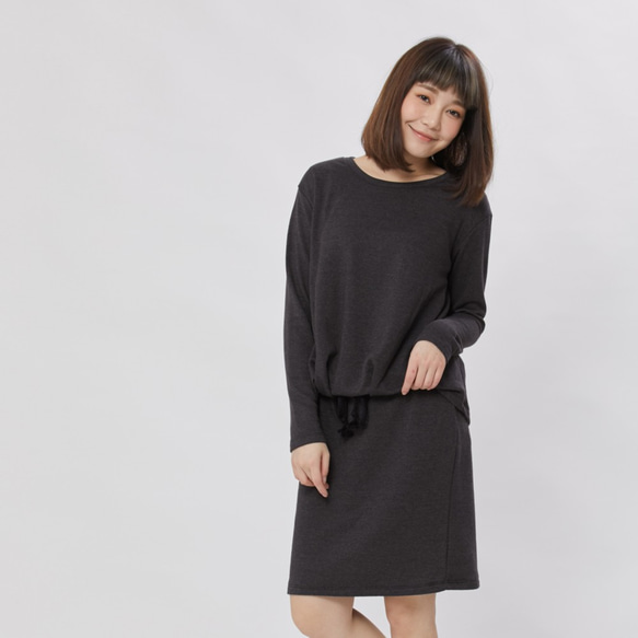 Smart Cozy French Terry Long Sleeves Drawstring Dress Grey 1枚目の画像