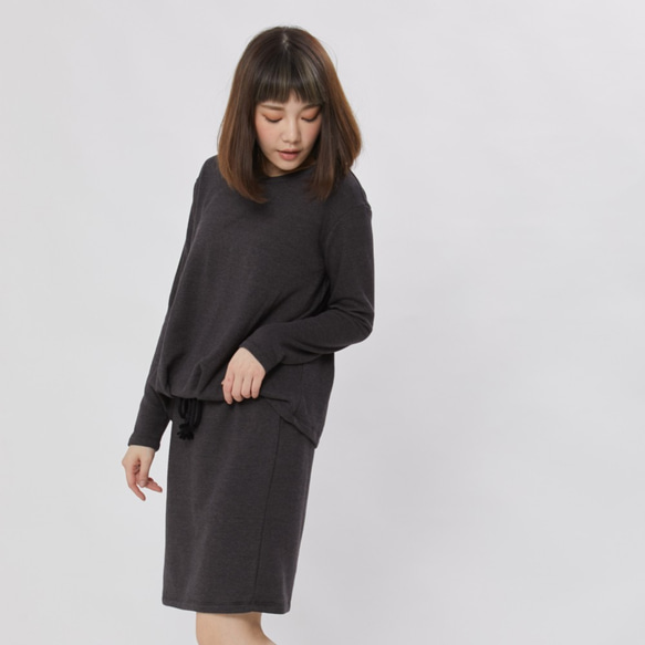 Smart Cozy French Terry Long Sleeves Drawstring Dress Grey 9枚目の画像