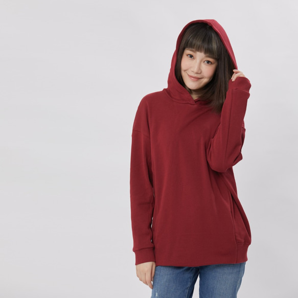 Barbara French Terry Hoody Sweat Shirt with Pock / Burgundy 3枚目の画像