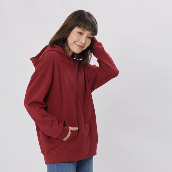 Barbara French Terry Hoody Sweat Shirt with Pock / Burgundy 5枚目の画像