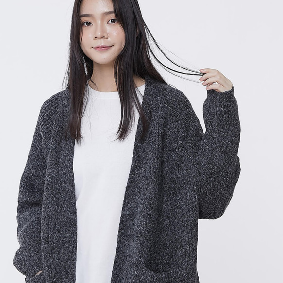 Selina Cozy Long Knit Gardigan Sweater /Heather Grey 5枚目の画像