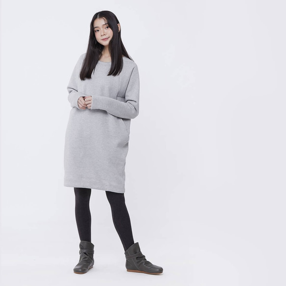 Boonie Brush Cotton Pocket Warm Sweat Dress/ Light Grey 4枚目の画像