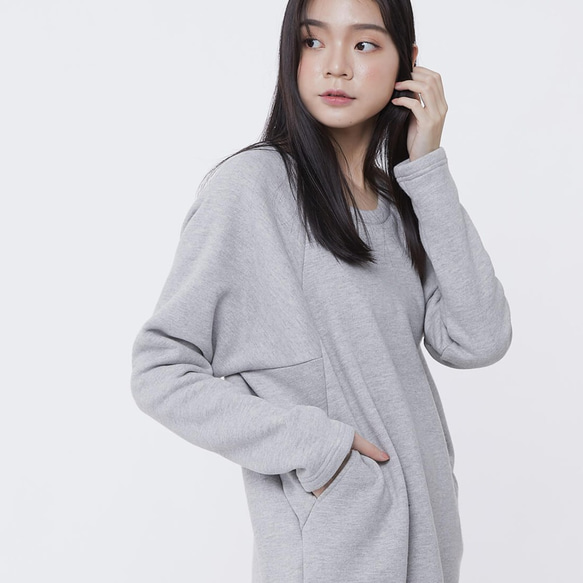 Boonie Brush Cotton Pocket Warm Sweat Dress/ Light Grey 7枚目の画像