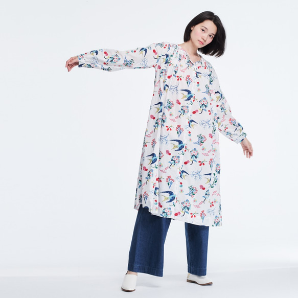 Angel Floral Natural Cotton Print Long Sleeves One-piece 7枚目の画像