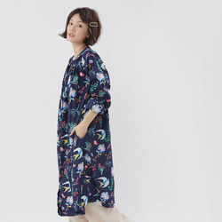 Floral Natural Cotton Print Long Sleeves One-piece/ Navy 4枚目の画像