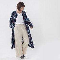Floral Natural Cotton Print Long Sleeves One-piece/ Navy 8枚目の画像