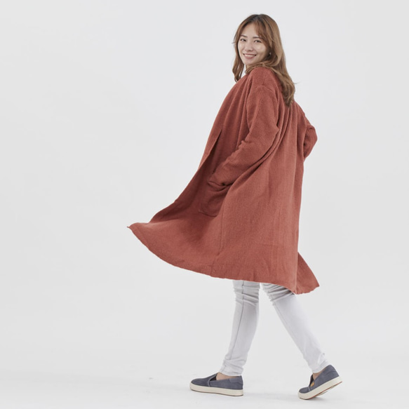 Ula midi cardigan jacket with pockets / Brownish Red 1枚目の画像