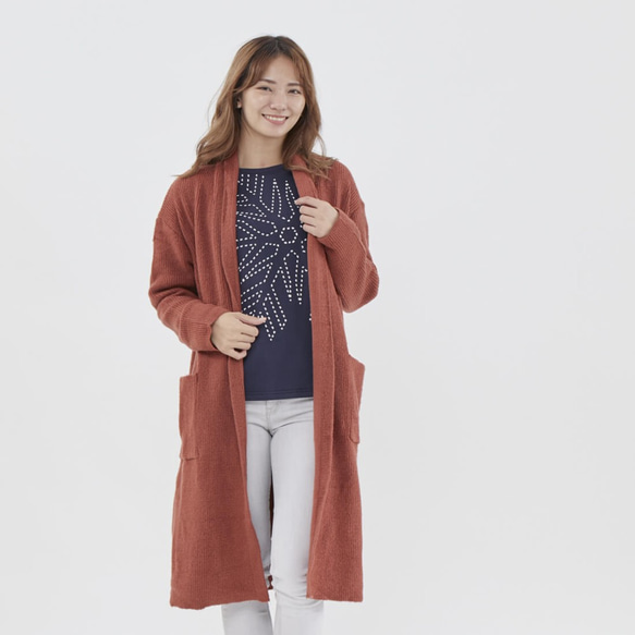 Ula midi cardigan jacket with pockets / Brownish Red 2枚目の画像