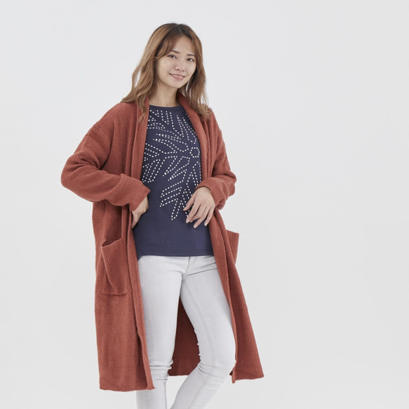 Ula midi cardigan jacket with pockets / Brownish Red 3枚目の画像