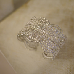 【金夏琳 King & Sharlene 】 小玫瑰蕾絲手鐲 925純銀c型開口手環 第9張的照片