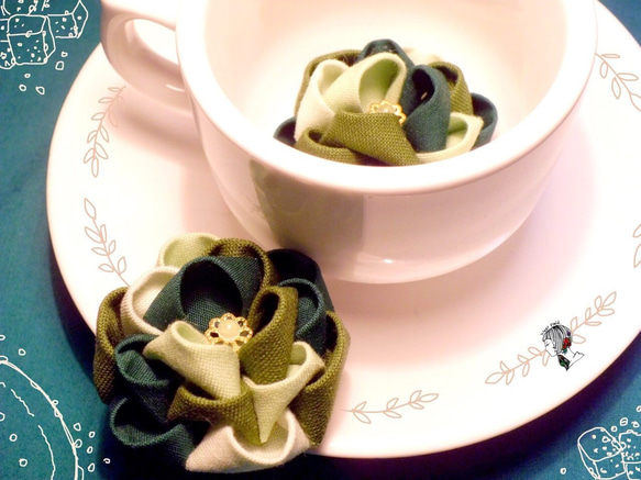紅茶モチーフ       tea       つまみ細工のブローチ 1枚目の画像